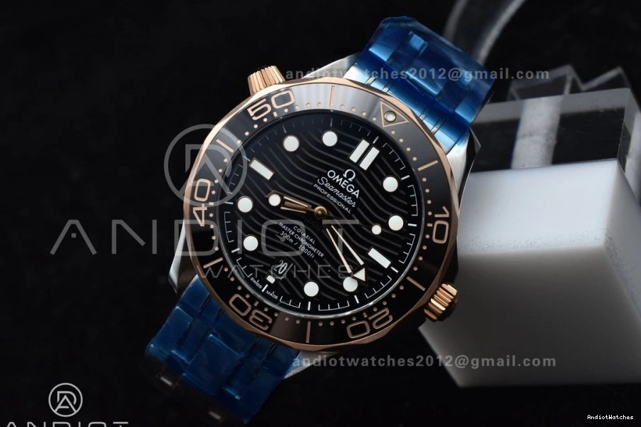 Black Ceramic A SS 300M Edition RG on Seamaster SS Best 1:1 Diver VSF Dial Black TopPick 1084 Bracelet 0117